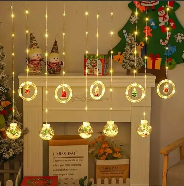 Cortina de Luces de Navidad LED Bolas Y Aros 3m x70cm