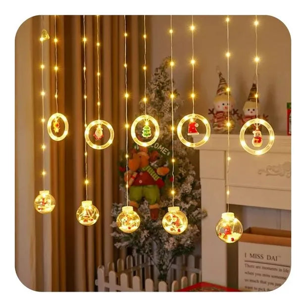 Cortina de Luces de Navidad LED Bolas Y Aros 3m x70cm